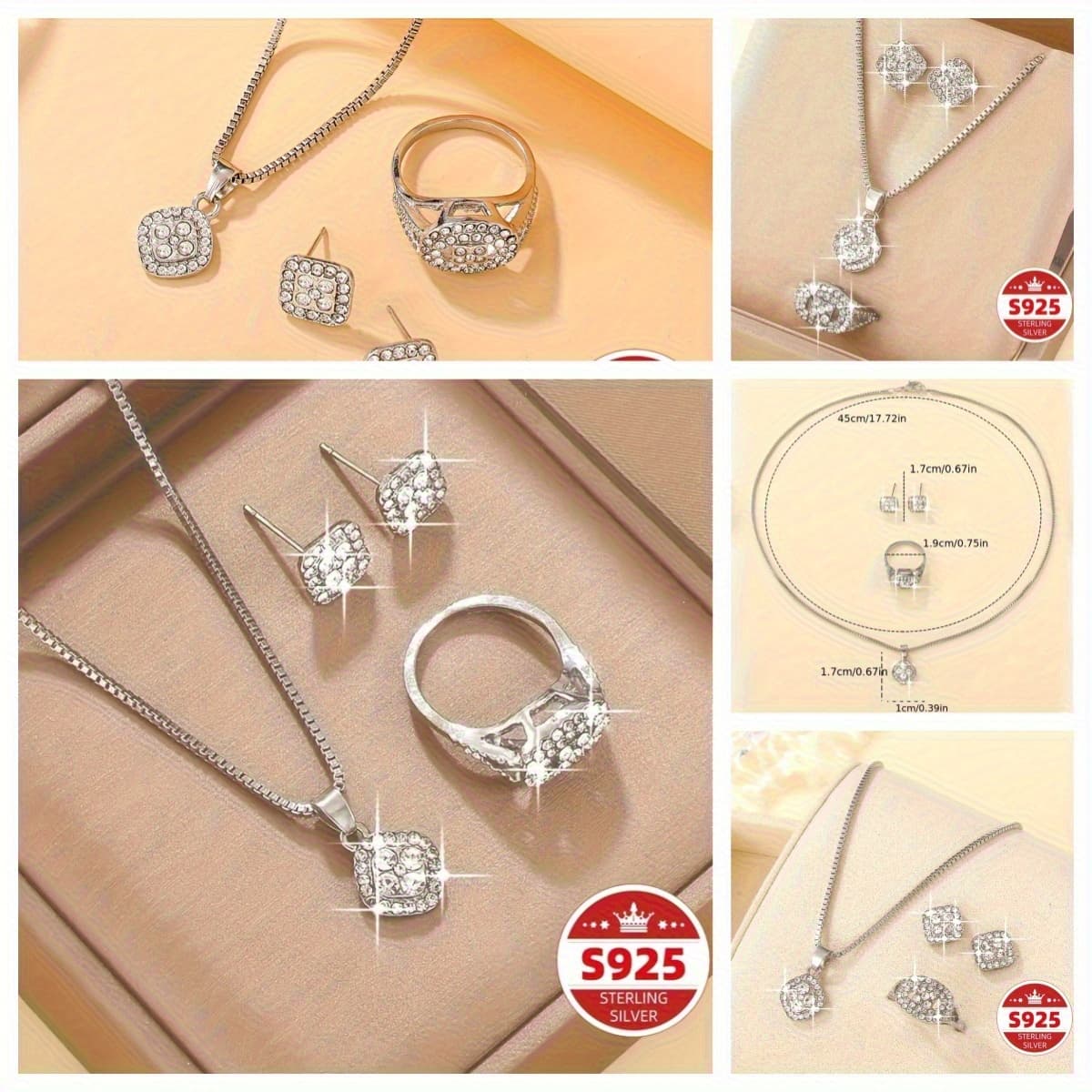 TEMU A 4pcs Elegant S925 Sterling Silver Jewelry Set, Including A Necklace, Earrings, And A Ring Set. The For Casual And Elegant Ladies And For Festivals
