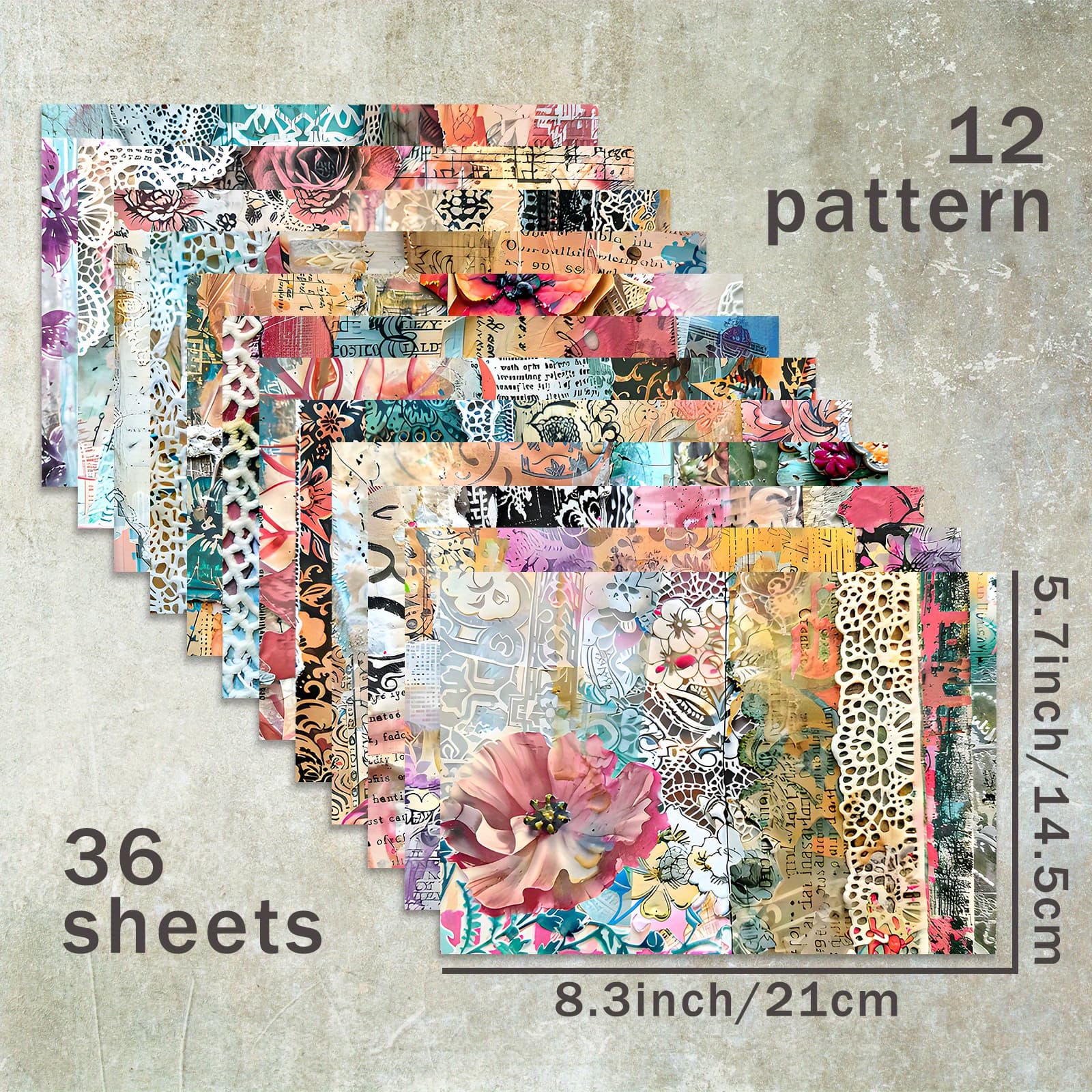 TEMU 36 Sheets Of A5 (exotic Floral Lace Background) Paper, Suitable For Bullet Diary Trash Magazine Greeting Card Background Photo Album And Handicrafts