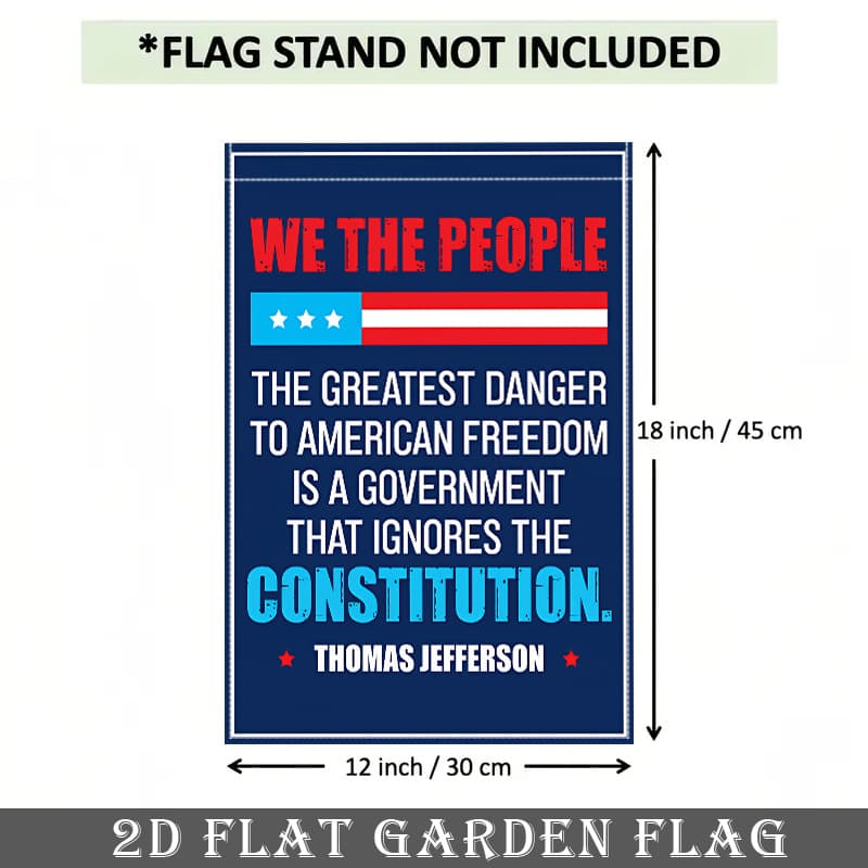 TEMU 2d Flat - 2d Flat - A 2d Flat Banner Featuring A Single American Patriotic Garden Flag In Red, White, And Blue, With The ': To American Is A Government That Disregards The .' This Double-si
