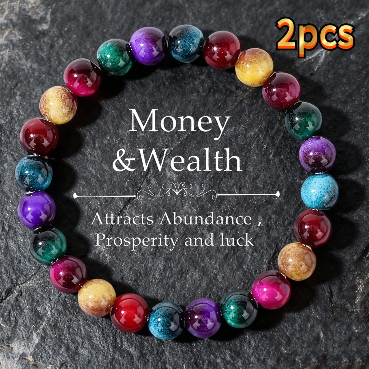 TEMU 2pcs Bohemian Cross-border Bracelet Colorful Tiger Eye Women's Bracelet Wealth And Eternal Happiness- Elegant Jewelry, Ideal Gift For Mom Or , Versatile Casual Outfit