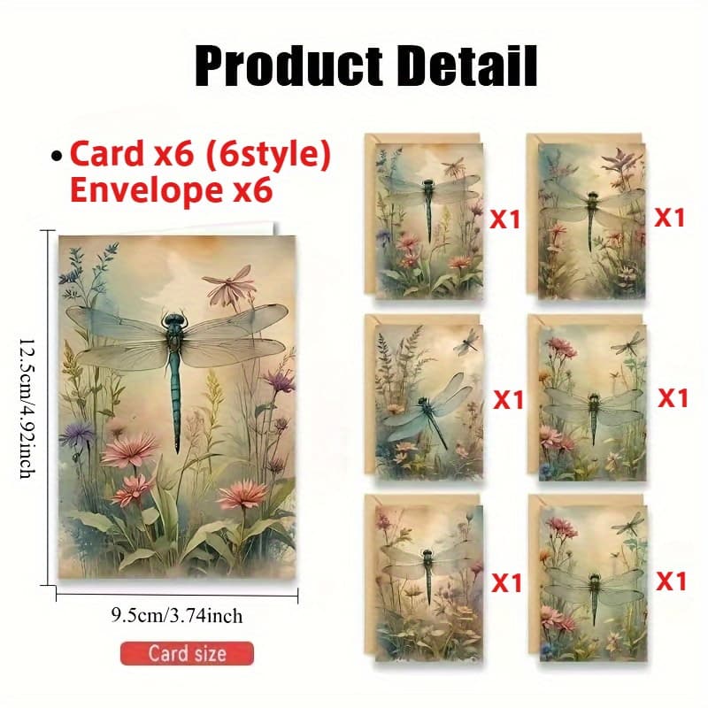 TEMU 12 Dragonfly Greeting Cards With Envelopes, Blank Table Cards Suitable For Occasions, Ideal For Gifting , Teachers, Family, And , Birthdays, Congratulations, And - Floral And