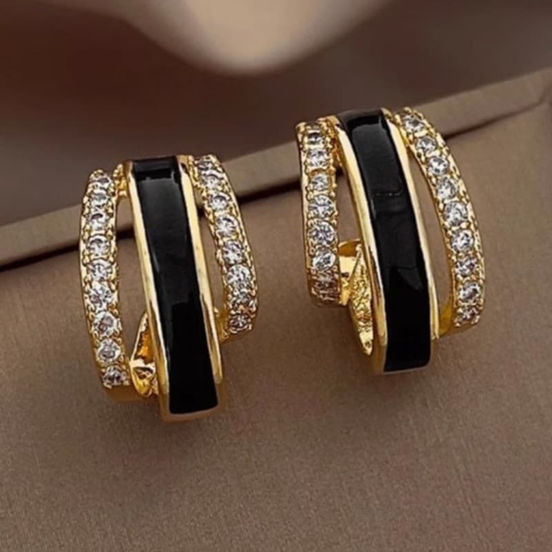 TEMU 1 Pair Exquisite Fashion Golden Earrings Black Enamel Ear Stud For Women Daily Banquet Party Irregular Design Earrings Jewelry