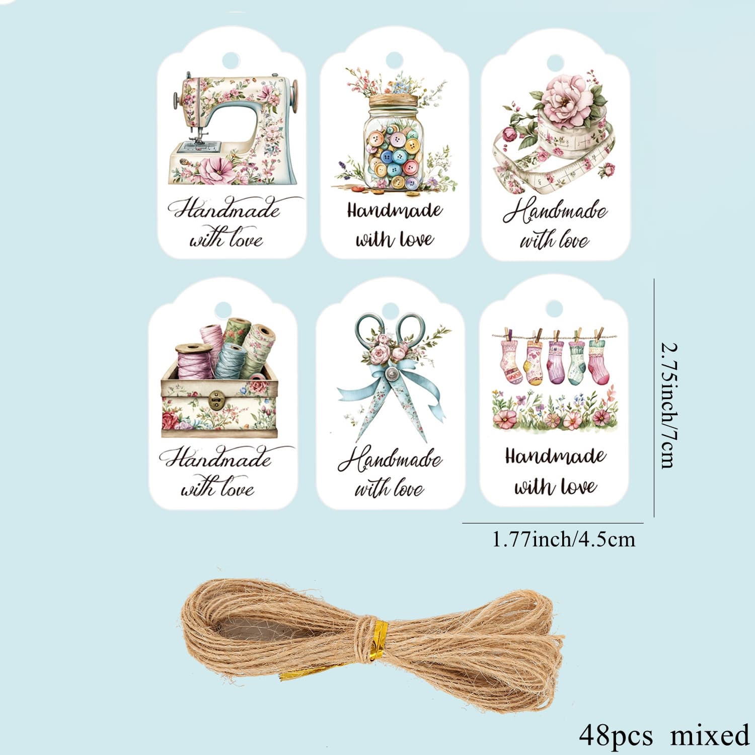 TEMU 48pcs Sewing Machine Floral Gift Tags | Label, Nostalgic Design For Junk Journal Crafts, Wedding Birthday Gifts Wrapping Supplies, Made Of Paper