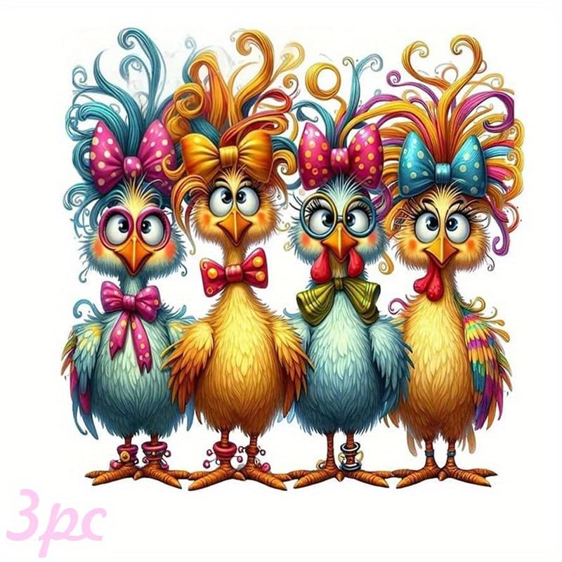 TEMU 3pcs Cute Chicken Pattern Heat Transfer Stickers - Diy Iron-on Decals For T-shirts, Pillows, Backpacks & More - Options, Durable, Washable, High Quality, Fade-resistant