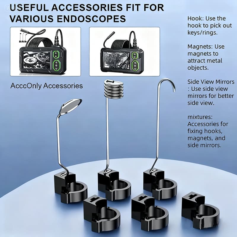 TEMU Wkr Adjustable Height Industrial Endoscope Additions - 6pcs Compatible For Endoscopes With, Hook & Side View Mirror Attachments - For Visibility For Factory, Automotive