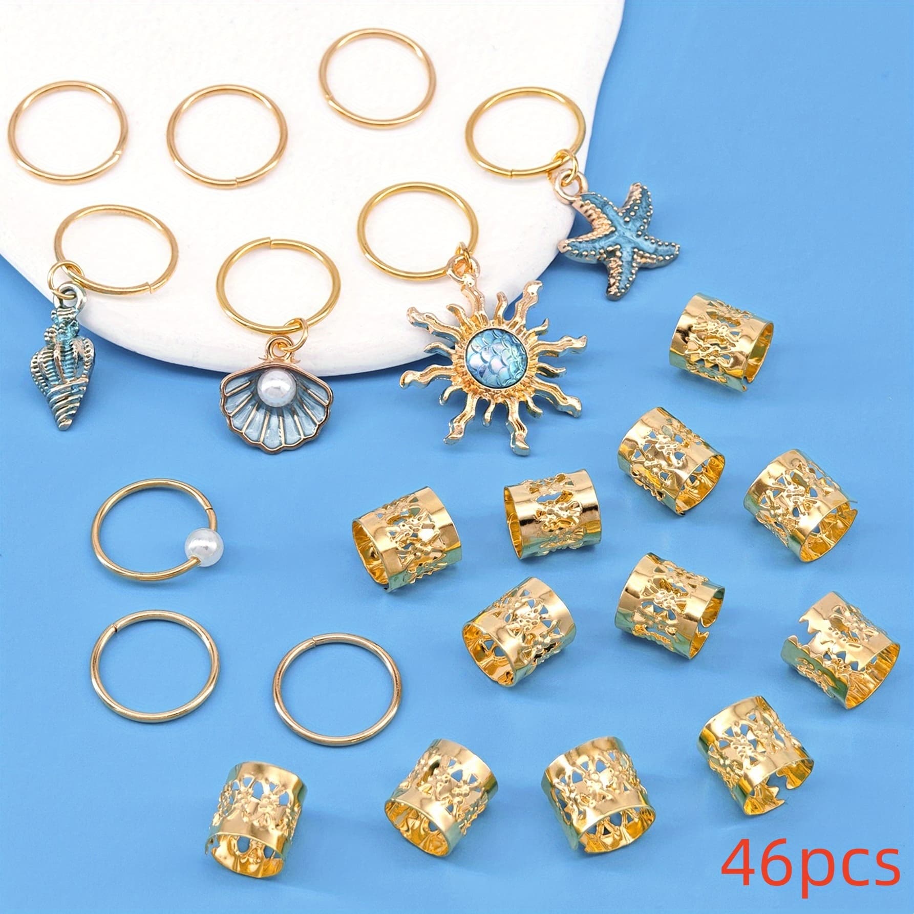 TEMU 46pcs Baroque Sea Elements Dreadlocks Hair Additions For Jewelry For Dances And Parties Music Festival