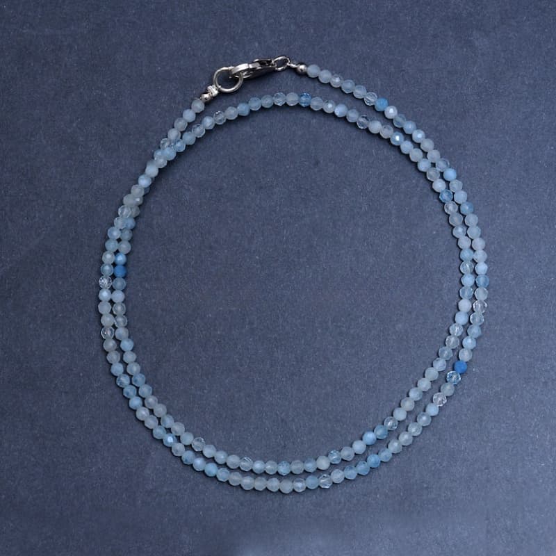 TEMU Women's Delicate Natural Aquamarine Stone Necklace - Micro- Round Beads, Lightweight Elegant Jewelry For Casual Attire & Special Occasions, Shine Effect, Polished Finish