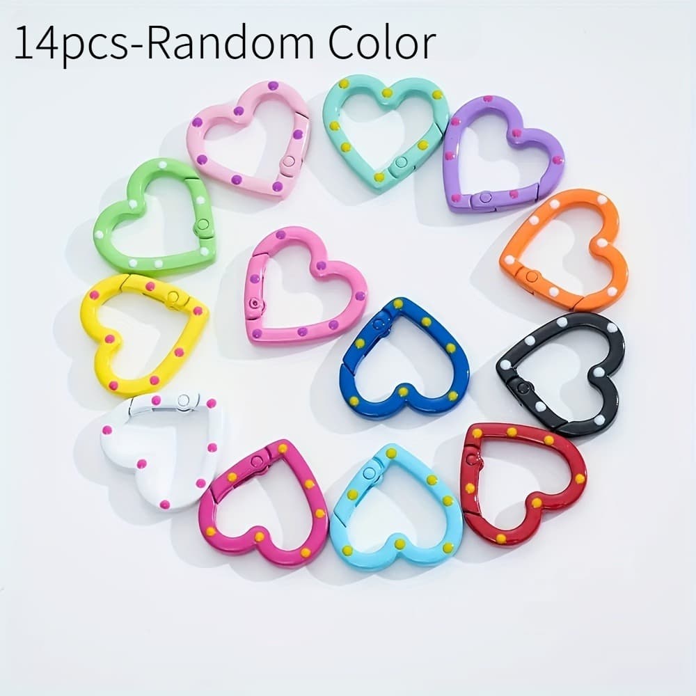TEMU 14pcs Heart Shape Spring Clip Keychain, Colorful Metal Carabiner For Diy Crafts, Creative Gift With Dopamine Colors