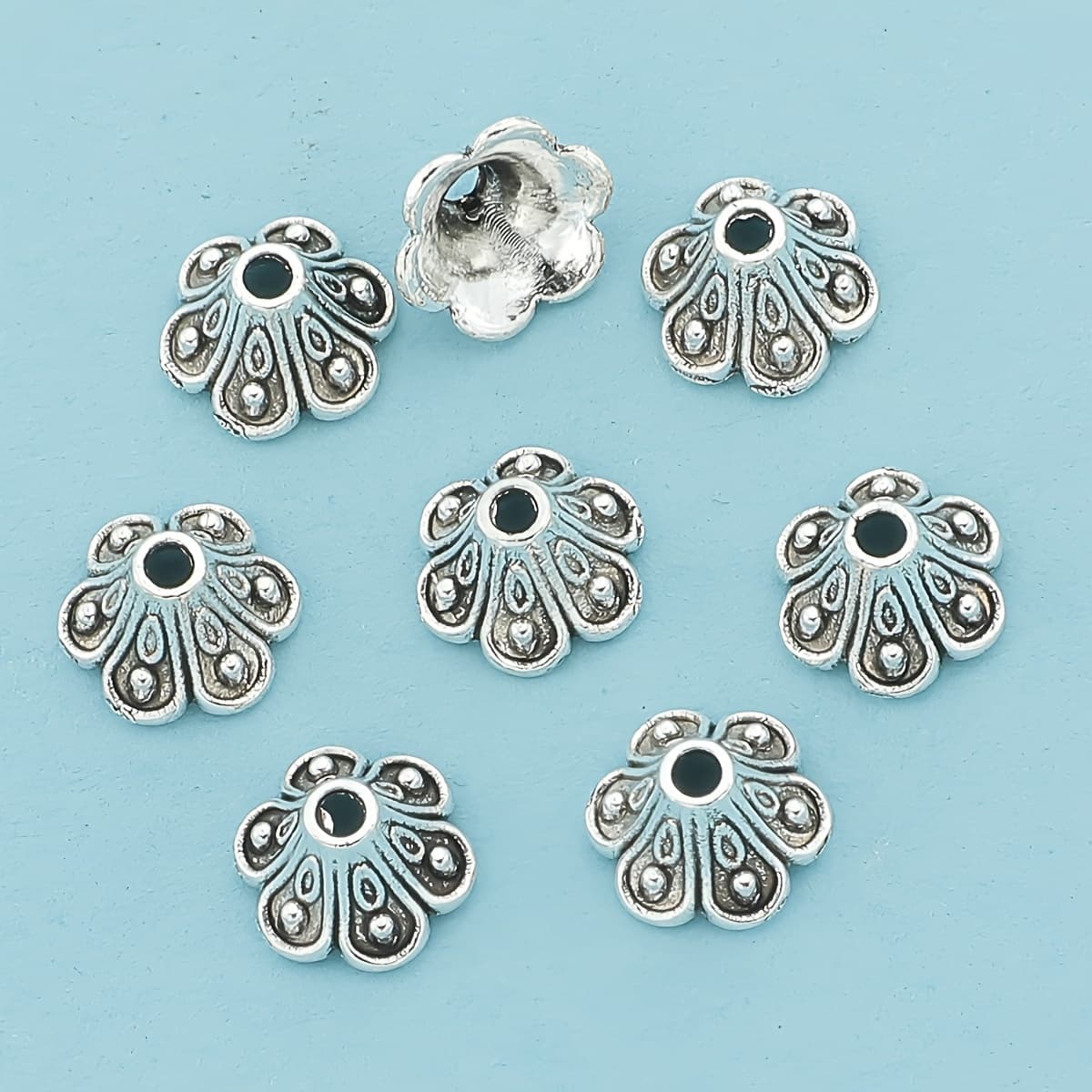 TEMU 50pcs Of Vintage-style Alloy Flower Bead Caps With 6 Petals, Perfect For Making Jewelry Such As Bracelets, Earrings, And Anklets, As Well As Other Crafting Supplies