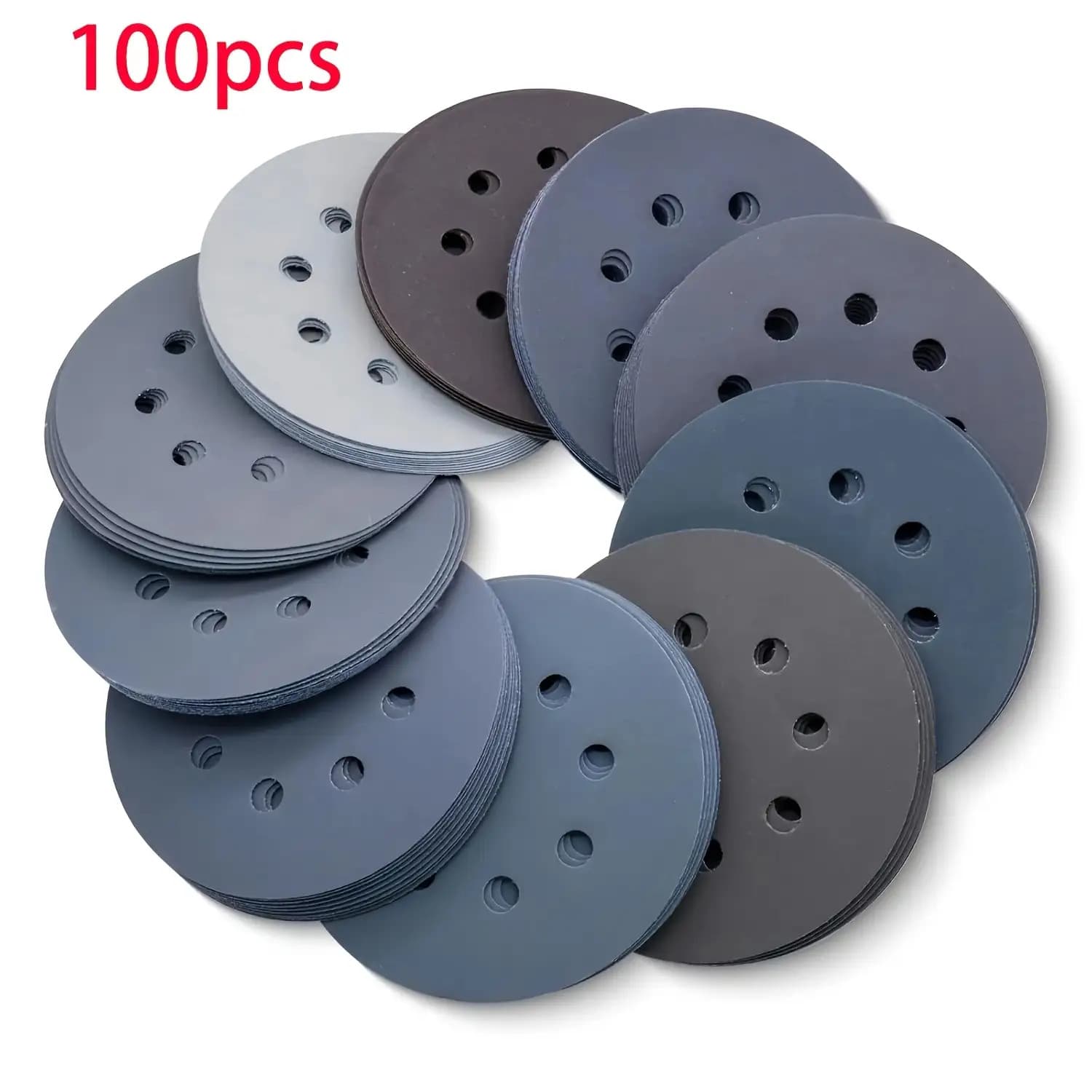 TEMU 100/150pcs 5-inch Wet And Dry Sanding Discs With Backing Pads, Featuring 8 Holes And Grit Ranges From 400 To 5000, Made Of , For Use With Orbital