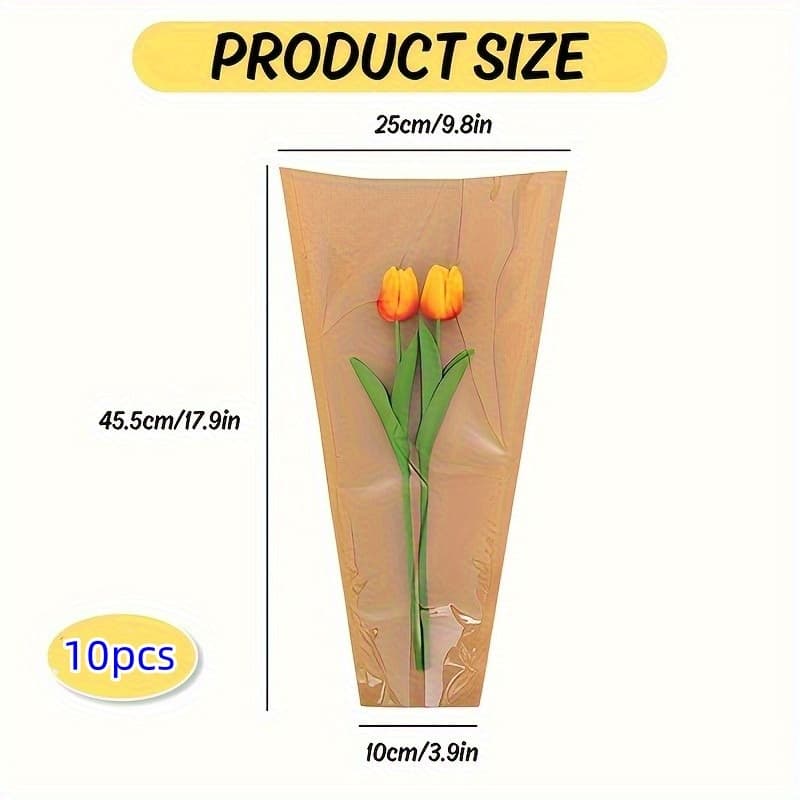 TEMU 10pcs Transparent Bouquet Sleeves With Bee And Leaf Theme, Paper Flower Packaging Bags, Suitable For Weddings, Birthdays, Graduations, And Gifts