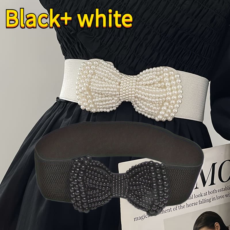 TEMU 2pcs ' Color Elastic Waistband Matching Wide Bow, Dress Belt, Suitable For Women To Wear At Daily