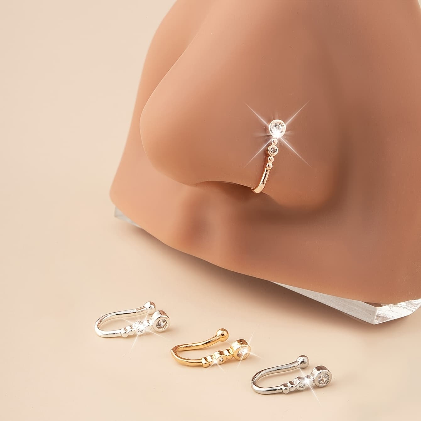 TEMU 4 Sets Of Copper Synthetic Zirconia U-shaped Non-porous Nose Ring Nose Clip Nose Needle Creative Gift