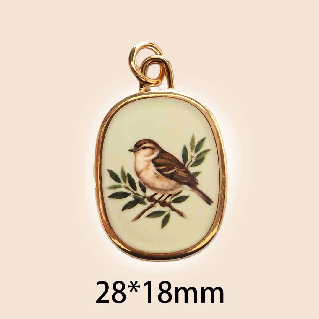 TEMU 1pc Brass Plated 18k Golden Plated Vintage Enamel Drop Oil Pendant - Oblong December Flower & Botanical Pattern, Diy Charm For Keychains, Bags & Jewelry Accessories