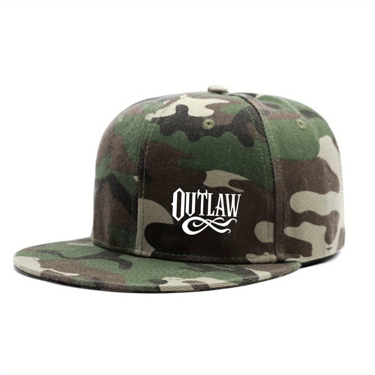TEMU 2d Flat - Outlaw Print Baseball - Adjustable Flat Brim Unisex Hat For Urban Streetwear (5 Colors: Black/ Green/ Red/ Gray/ Blue) | Outdoor And Daily Wear