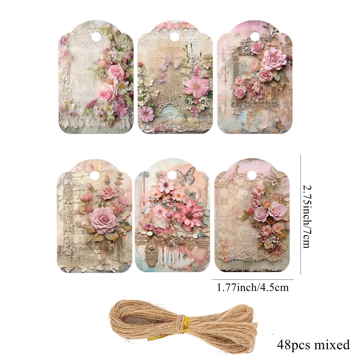 TEMU 48pcs/set Series Hanging Tags Flower Paper Labels For Junk Journal Birthday Party Decorations Diy Gifts Packaging Supply