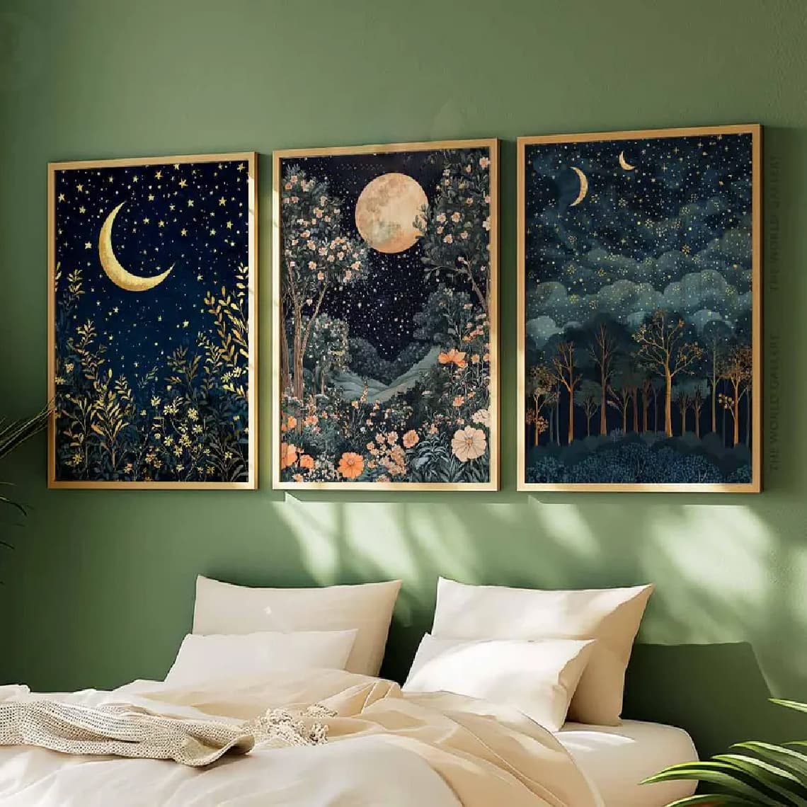 TEMU 3pcs Set, Wall Art, Vintage Poster, Print, Moon Night Painting, Living Room Decor, Bedroom Aesthetic Design, Gift For , Housewarming Gift, Unframed