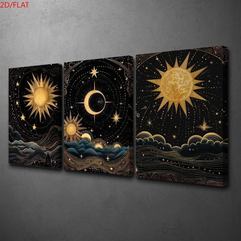 TEMU 2d Flat, 3pcs Canvas Print Decorative Art, Minimalist, Mystical Art, Gothic, Fate Moon And Sun, Astrology, Celestial Wall Decor, Indoor Home Wall Decor Art, Unframed, 2d Flat