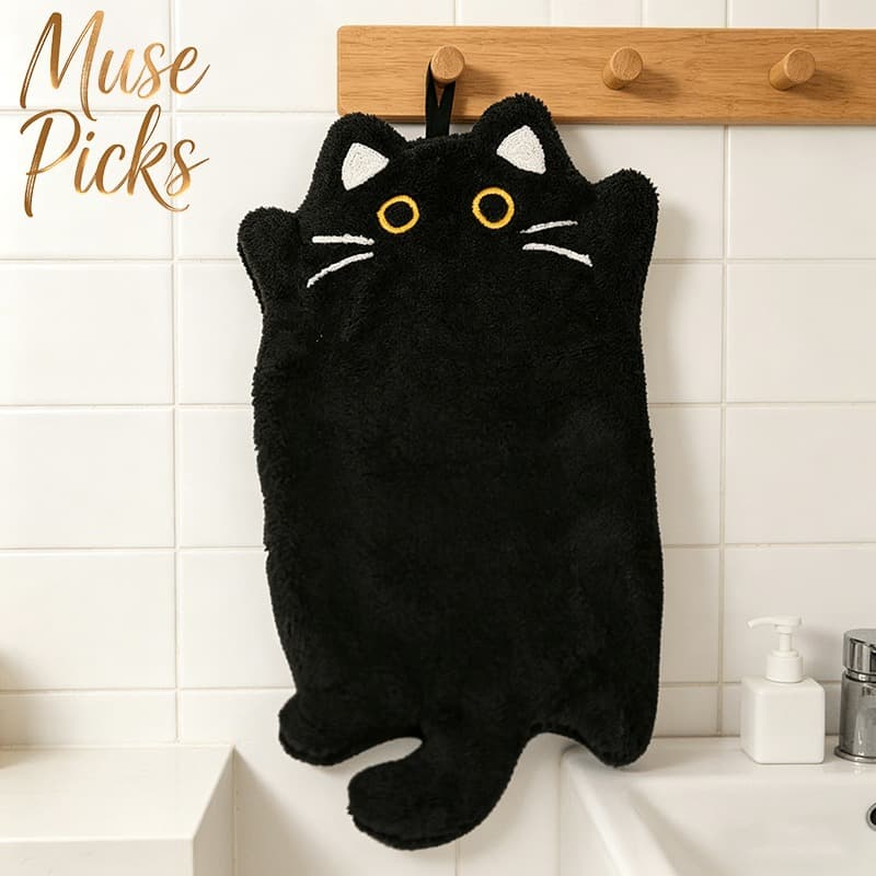 TEMU 1pc Modern Black Towel & Heat-resistant Suitable /bathroom, Thick Absorbent Coral Fleece With Hanging Loop, Soft Non-slip Suitable For Sink, Shower, Bathtub, Toilet - Decorative Cleaning Cloth