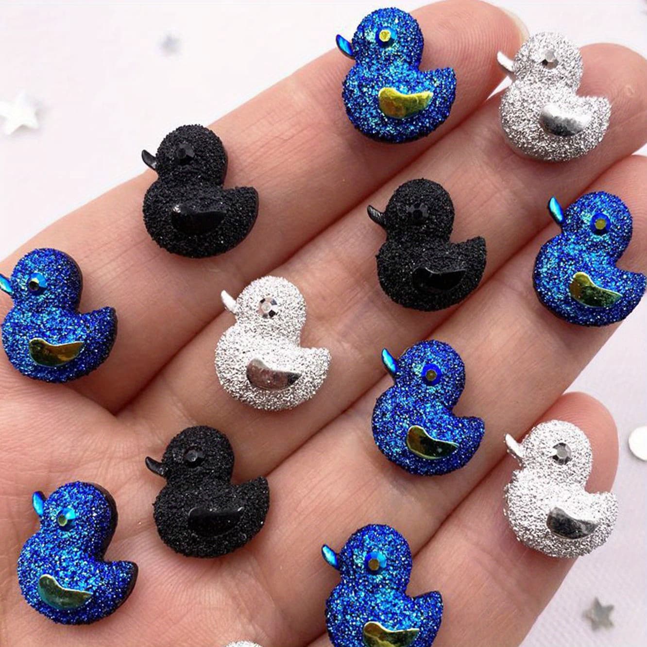 TEMU 30pcs Mixed Ab Resin Mini Duck Flat Back Cabochons - Iridescent Color-shifting Glitter Charms For Diy Crafts, Wedding Decor, Jewelry Making, Scrapbooking (animal Theme)