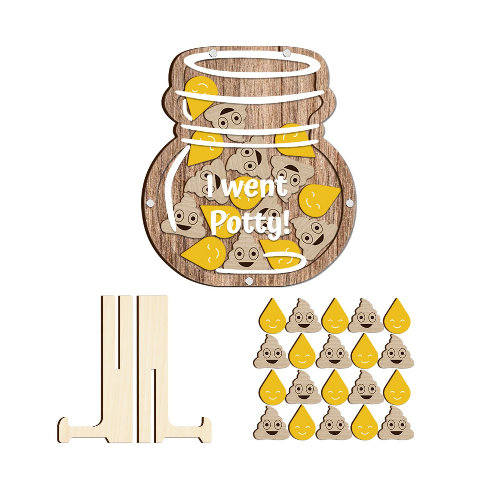 TEMU 1set Poo-themed Reward Jar Suitable For Toilet Training & Habit , Wood Potty Chart With Poo Stickers, Bathroom Decor For Potty Training Rewards, Back To School Gift For And