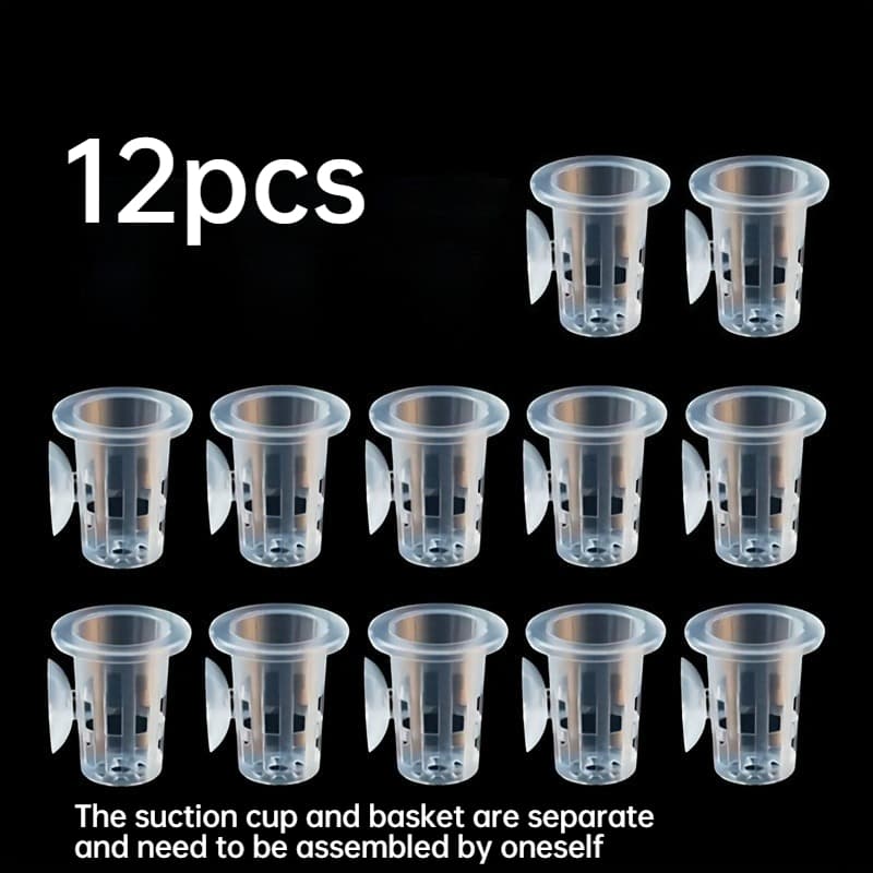 TEMU 12pcs Transparent Aquatic Planting Cups With Suction Base - Clear Aquatic Growth Container, Suitable For Freshwater Aquarium Decoration, Perfect For Hydroponic Plants And Aquatic Decorations
