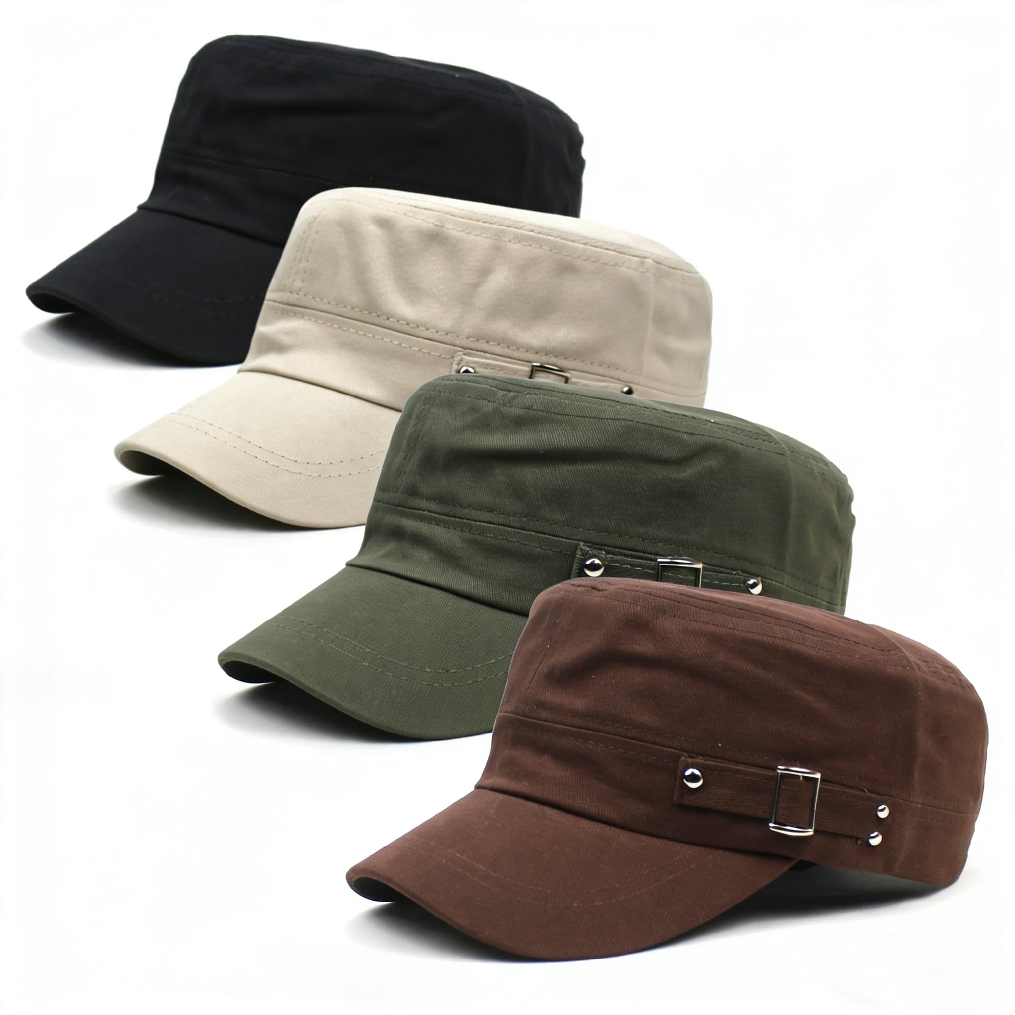 TEMU Set Of 4 Classic Flat Top Caps For Men And Women - Comfortable Adjustable Cadet Hats, Suitable For All , Providing Sun Protection For Outdoor Activities Like Fishing, Camping, Hiking