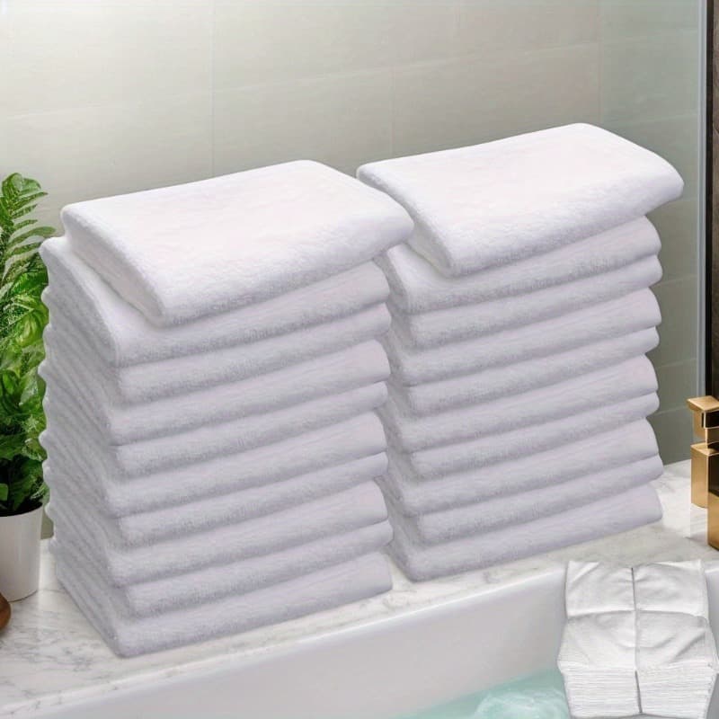 TEMU 10pcs White Square Towels | 11.5 X 11.5 Inches Durable Polyester Fabric Towels, Suitable For Home, Hotel, Camping, Bathroom Supplies And Cleaning Cloth | Machine Washable, , Face Towels