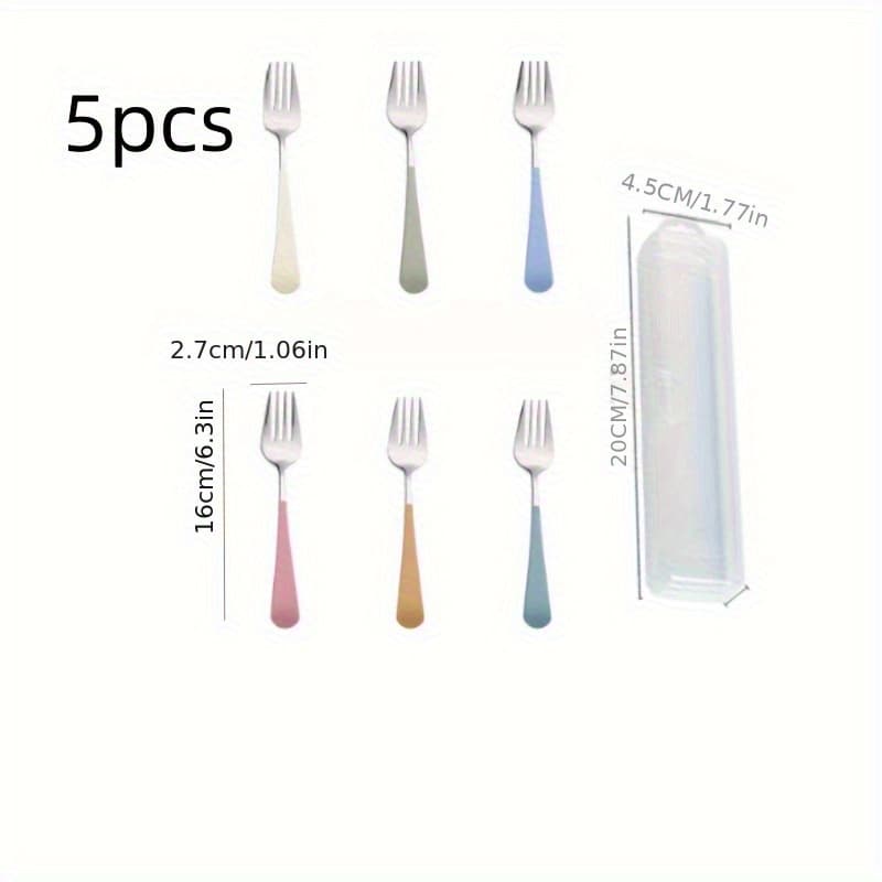 TEMU 5pcs High-quality 304 Stainless Steel Fork Set, Stainless Steel Forks, Steak Forks, Mirror Polished Fruit Skewer Fork Set, Household Forks, Kitchen, Restaurant