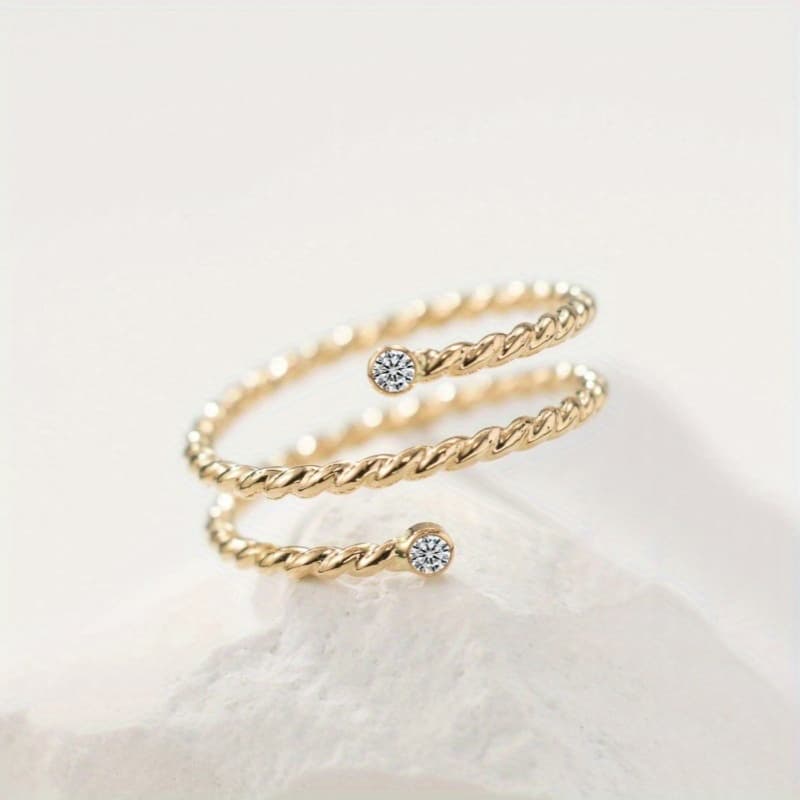 TEMU Elegant Twisted Cubic Synthetic Zirconia Ring For Women | Light Luxury High-end Fashion Jewelry