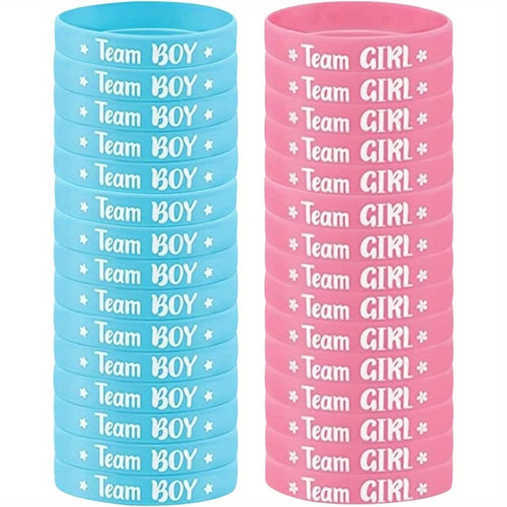 TEMU 30pcs Silicone Bracelets For Gender Reveal Party Decorations, Team Bracelets, Gender Reveal Bracelets, Blue And Pink