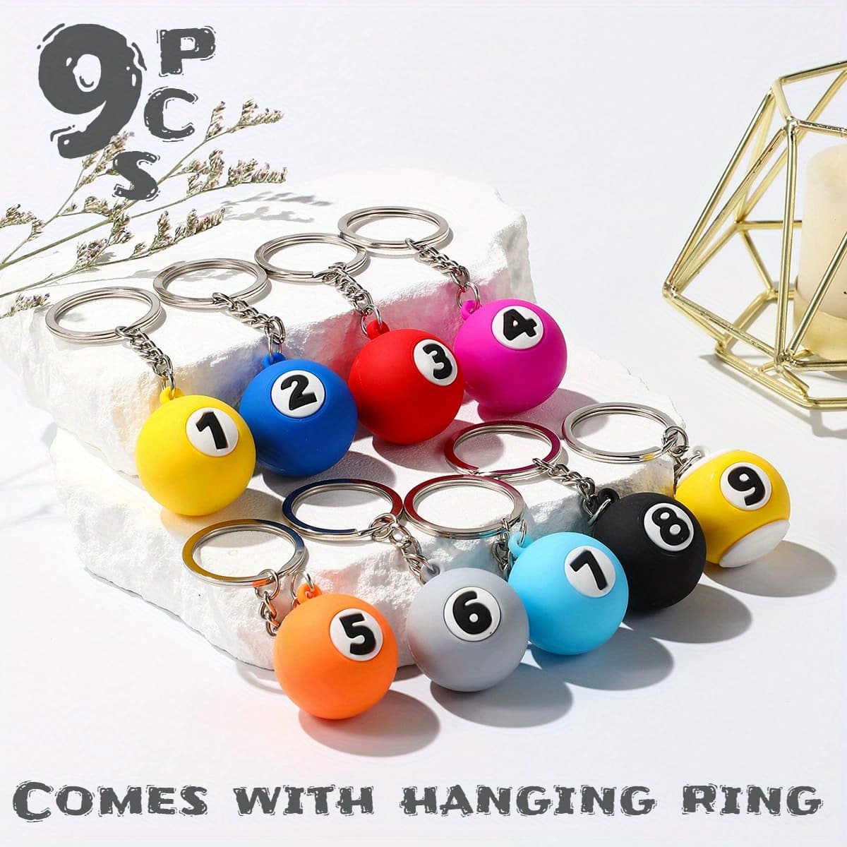 TEMU 9pcs Mini Billiard Keychains, Mixed Assorted Colorful Charm Magic Additions, Suitable For Keychains, Backpack Pendants