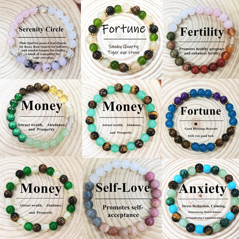 TEMU 9pcs/ 8mm Natural Stone And Glass Mixed Bracelet For Men And Women, Hand-made With Stretched Round Beads, Suitable For Men And Women, As A Gift For Festivals