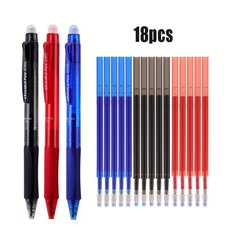 TEMU 18pcs/set 0.5mm Erasable Gel Neutral Pen With Replacement Refill, Built-in Eraser , Easy To Erase Errors, Comfortable Grip, Stationery For Of , Fine Writing Tool (3pens And 15refills)