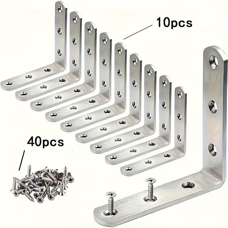 TEMU 10 Corner Code With 40 Screws 50pcs Right Angle Corner Code L-shaped Fixed Bracket With Screw Set, Furniture Connecting Piece, Iron Reinforced Corner Brace