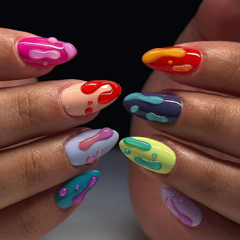 TEMU Set Of 30 Almond-shaped Press-on Nails, Featuring A Vintage Dopamine Color Floral Pattern, Stylish False Nails For Spring And Summer With Gentle Gradient Flowers