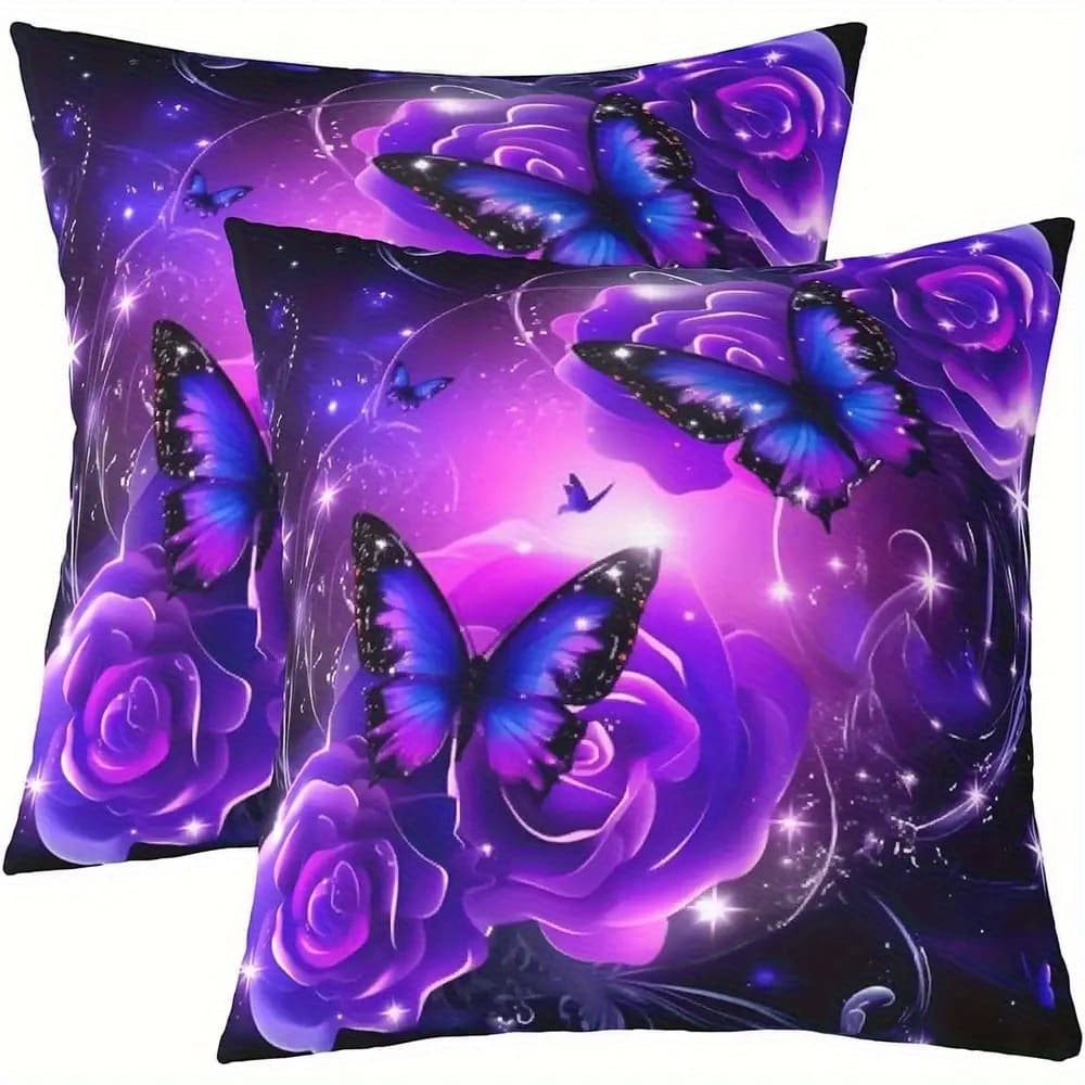 TEMU Throw Pillow Covers Butterflies Print Rose Covers Set Of 2 Boys Teens Girl Floral Pillow Cases Valentine's Day Throw Pillowcases Flower
