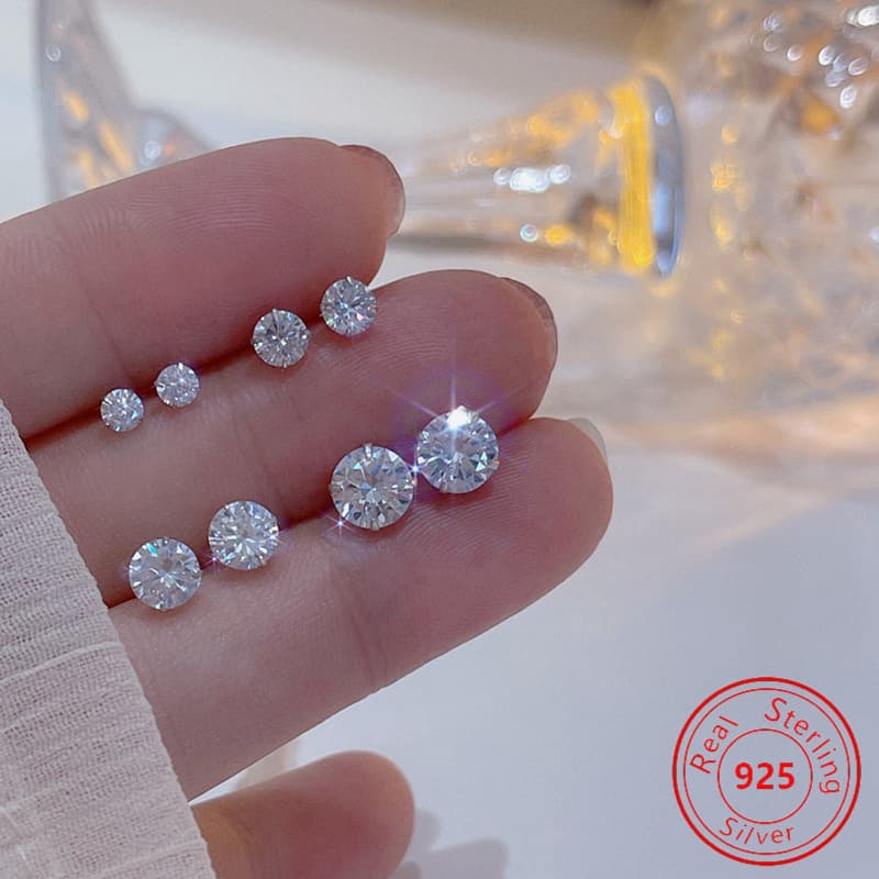 TEMU 4 Pair S925 Sterling Silvery Sparkly Synthetic Synthetic Zirconia Earrings - Low Allergy - Sparkly Synthetic Synthetic Zirconia And Simple White Earrings - The For Casual Attire And Gift