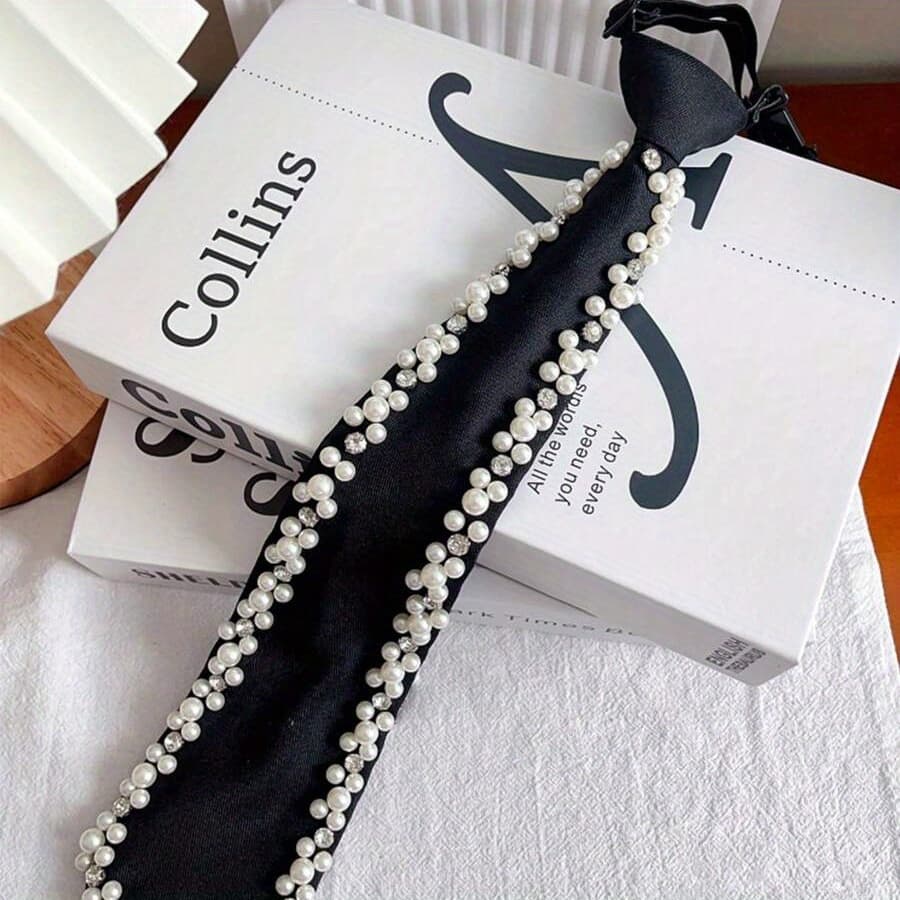 TEMU 1pc Of Women's Pearl Tie, Perfect For And Women To Wear During Holidays, Parties, Or Daily Use, Featuring A Decorative