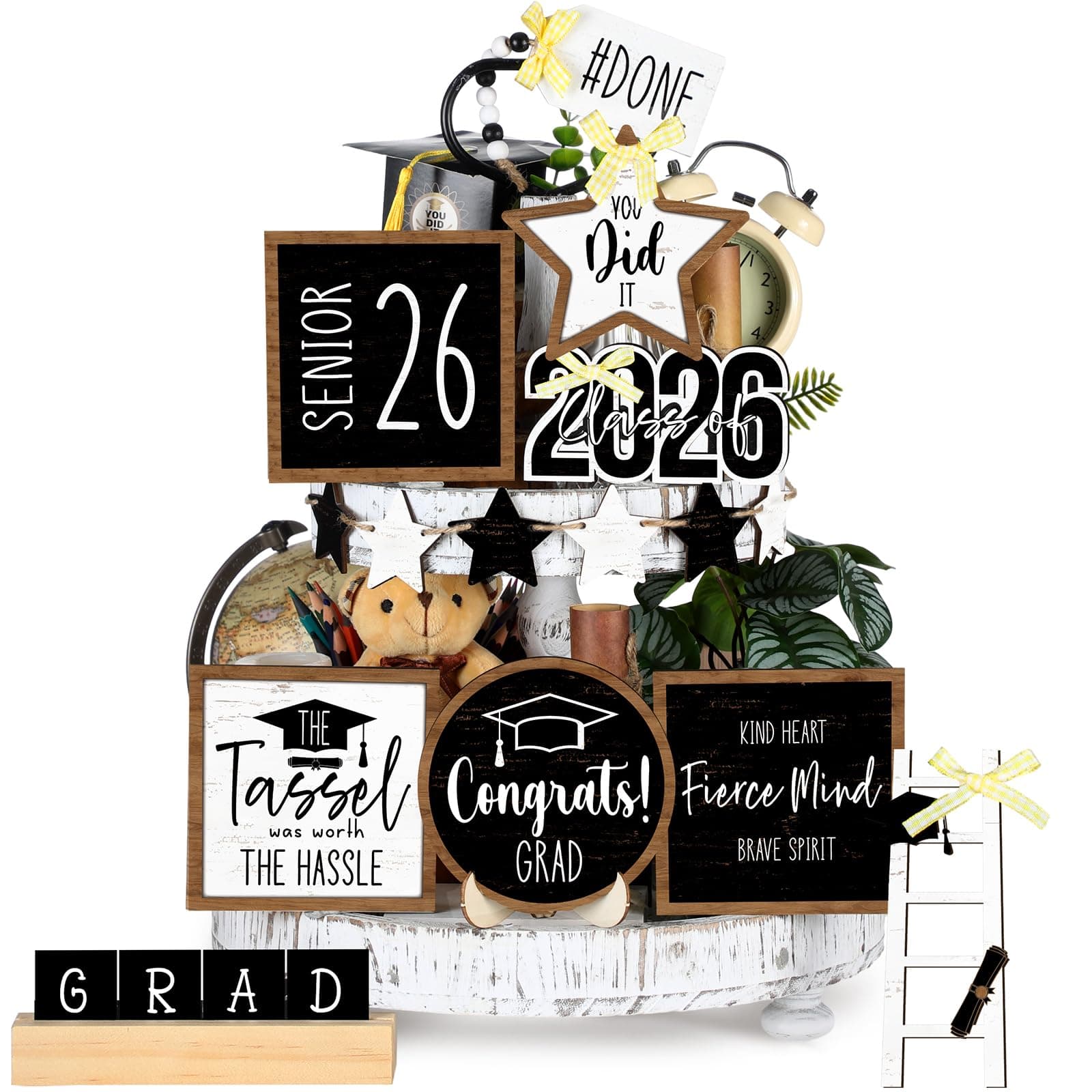 TEMU Set Of 15 Decorative Wooden Trays For A Farmhouse-style Dining Table, Designed For Graduation Celebrations, Featuring Layered Designs And Desktop Logos. (non-food Contact)