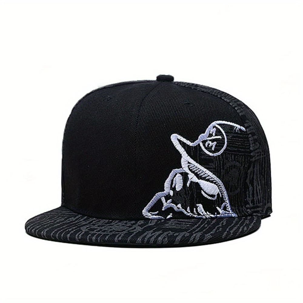 TEMU 2d Flat - A Casual Black Flat-brim Baseball Featuring A Skull Design, Perfect For Hip Hop Enthusiasts
