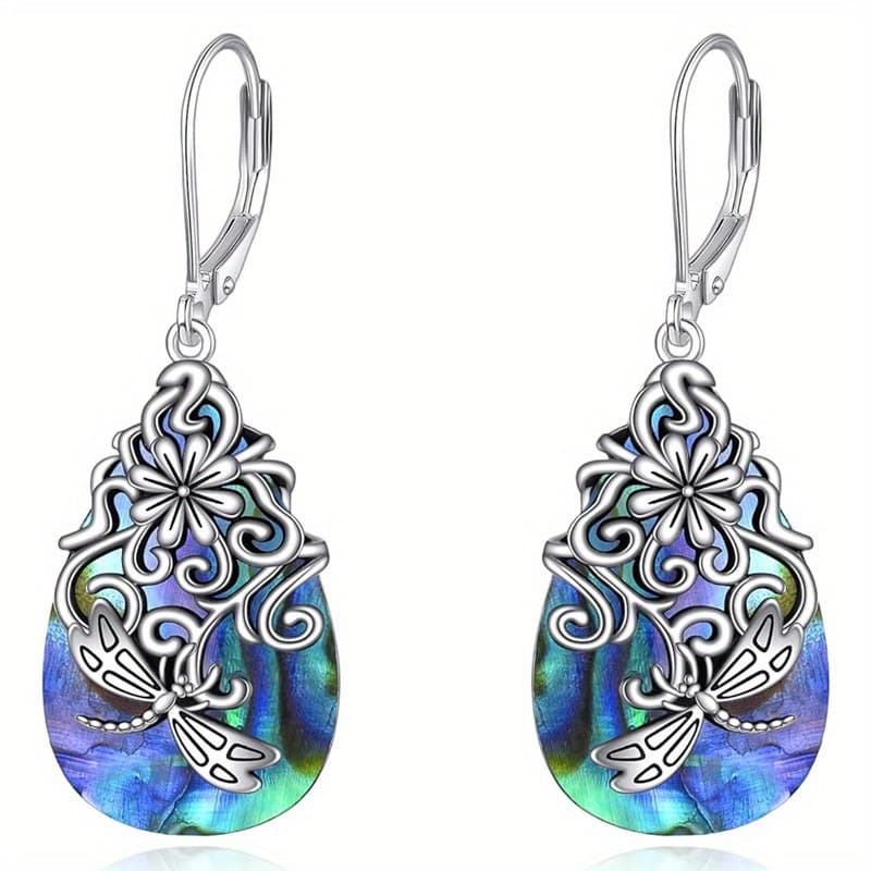 TEMU Vintage Elegant Carved Flower Dragonfly Drop Earrings For Women Style Jewelry Hip Hop Party Accessories