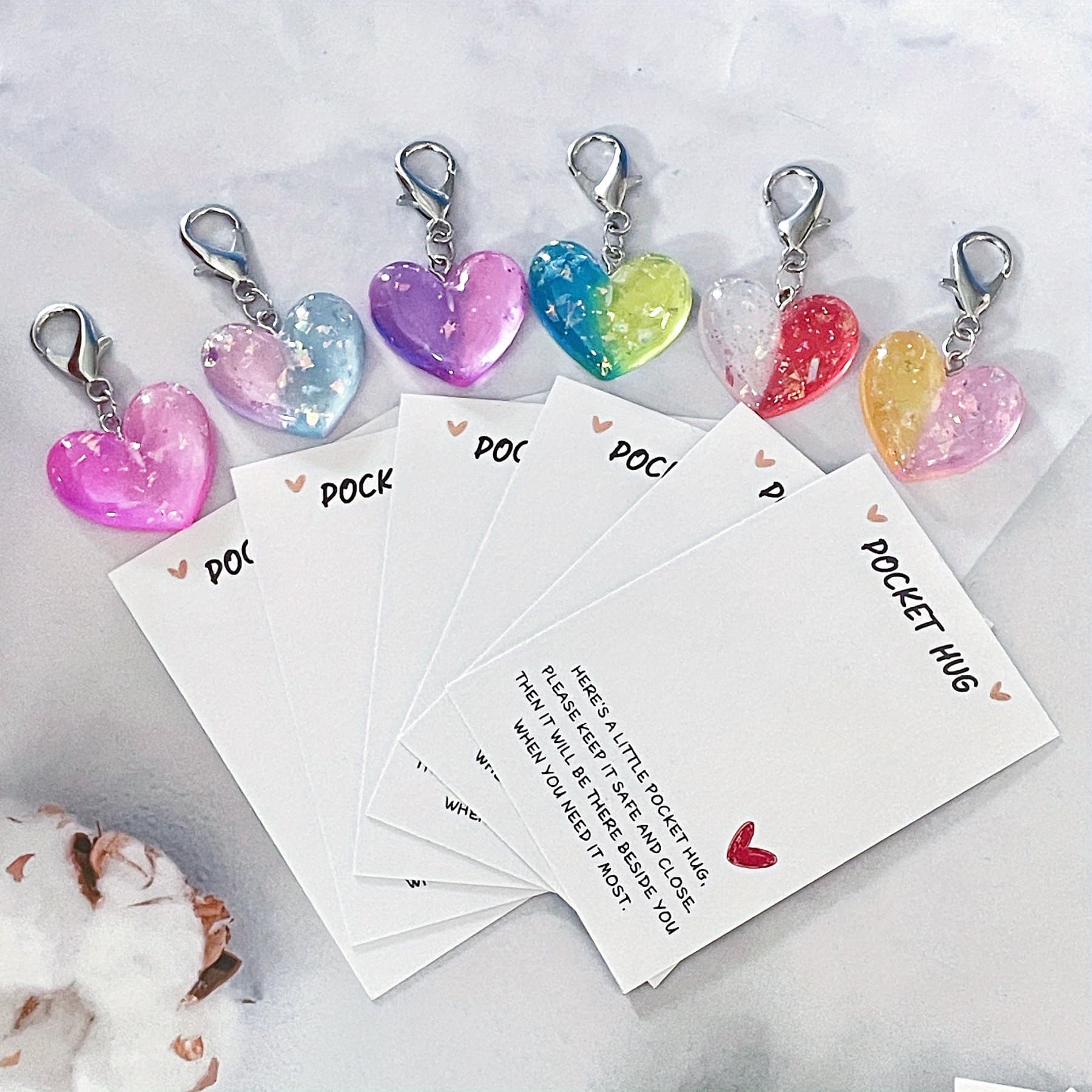 TEMU 6pcs/12pcs Mixed Gradient Heart Keychain - Pocket Hug Card - And Care For Easter, Graduation Season, Birthday, , Thanksgiving Gift, Encouragement Card,