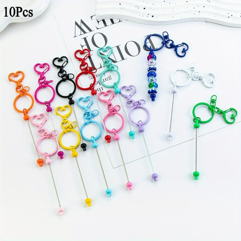 TEMU 10pcs/ Bag Colorful Heart Shape Key Chain For Decorative Key Pendant Mobile Phone Pendant Beaded Pole Key Ring