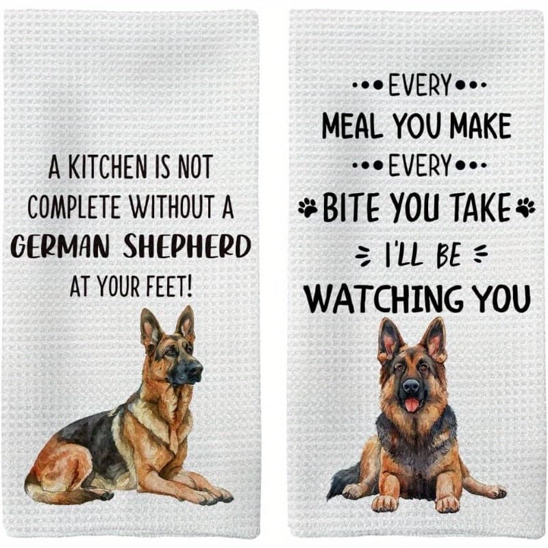 TEMU 2pcs Polyester German Shepherd Kitchen Towels, 18x26 Inch - Humorous Dog Lover Dish & Tea Towels With "watching You" Quote, Machine Washable, Ideal For Kitchen Decor, Dish Towels