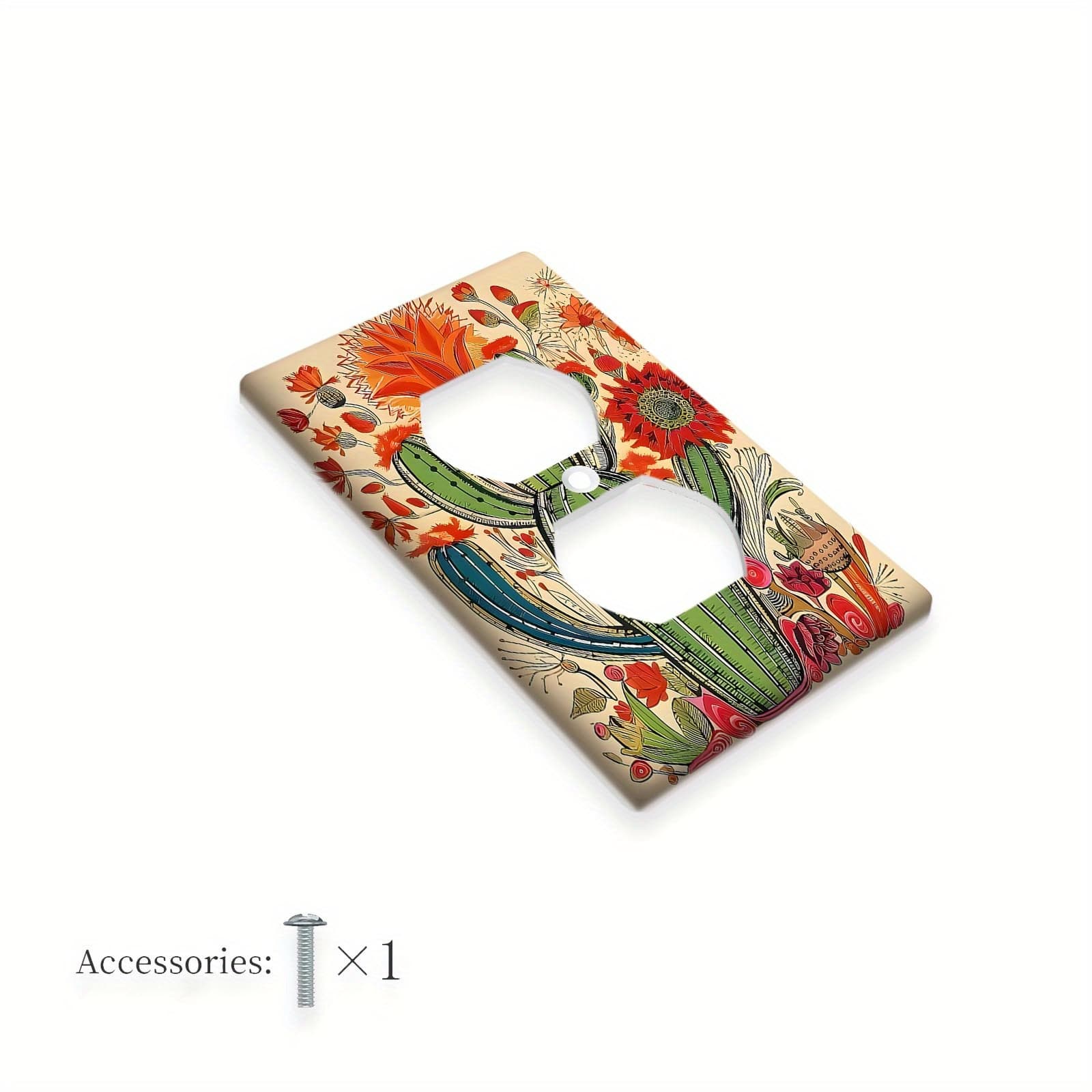 TEMU 1pc 1gang/2gang Cactus Decorative Electrical Outlet Cover Wall Plate Light Switch Socket Cover For Rustic Country Bedroom Decoration