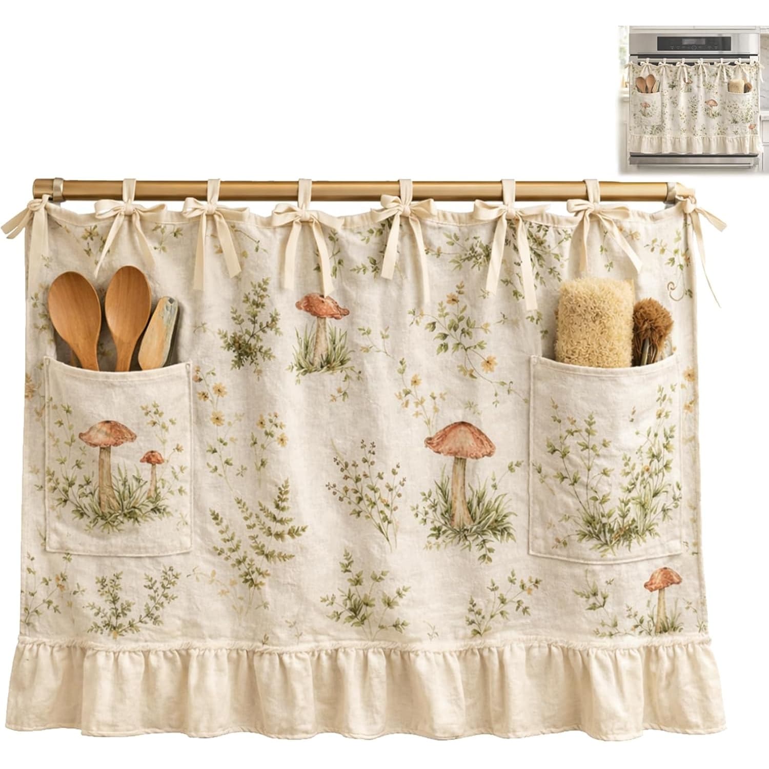 TEMU Handmade Oven Skirt Curtain With Pockets Suitable For Door, Stove Cover & Dishwasher Curtain Cover, Print Kitchen Decor With Storage For Ovens, Microwaves, Stoves - Door Panel
