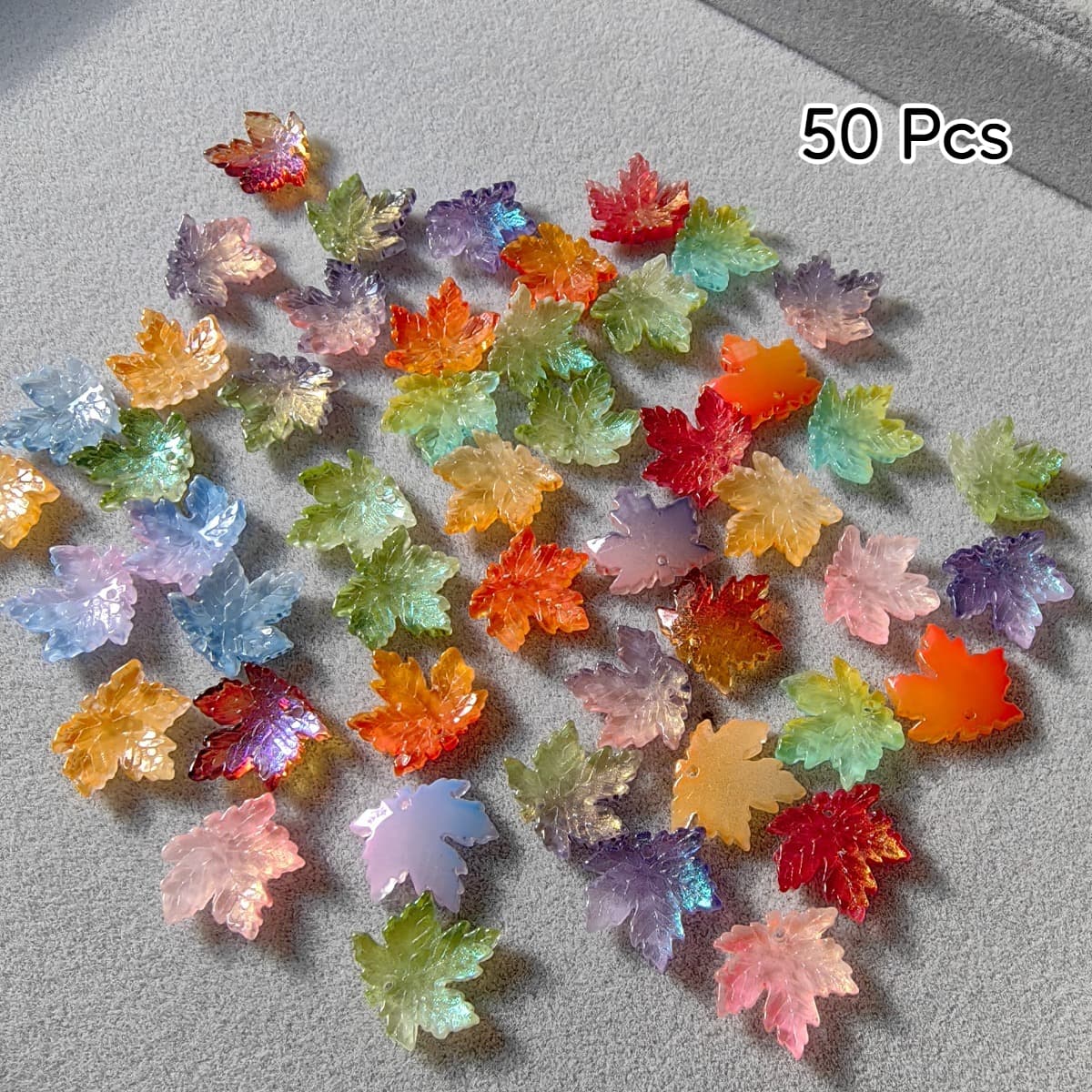 TEMU 50pcs 15mm Glass Maple Leaf Pendants, Autumn And Winter Jewelry Additions, Colorful Falling , Suitable For Making Earrings/bracelets/necklaces, New Year Gift