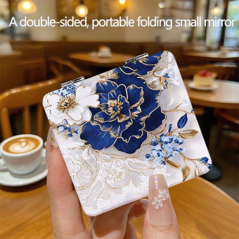 TEMU Floral Compact Mirror - Double Sided Folding Makeup Mirror, Portable Travel Mirror With Delicate , Perfect For Purse, Pocket, Handbag, Cosmetic Touch-ups, For Women Girls