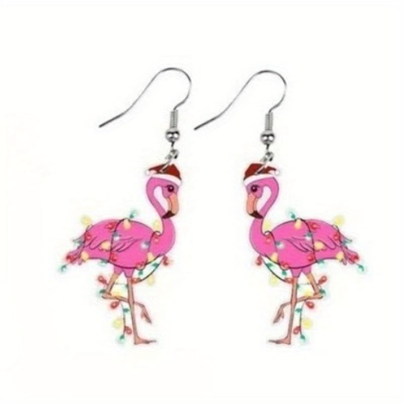 TEMU Festive Earrings For Women - Adorable Santa Flamingo Wearing A Christmas Hat, Light Pink And Jewelry, Lightweight Acrylic Design, Perfect For Christmas Presents, Everyday Wear, And
